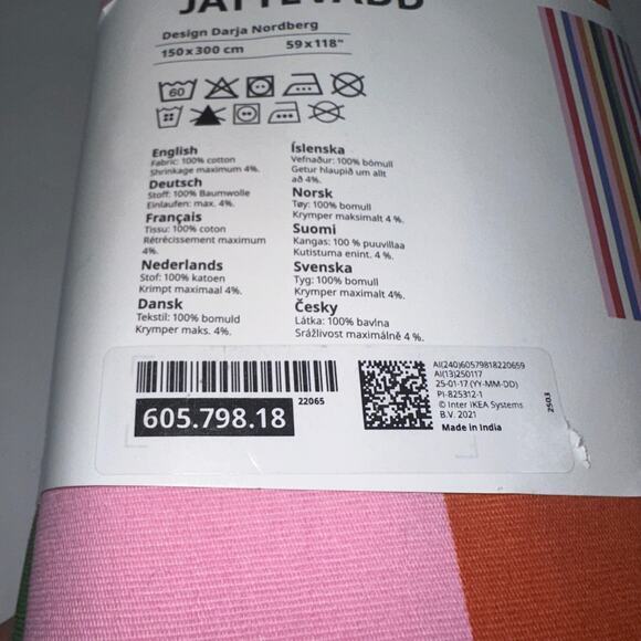 Ikea JATTEVADD Pre-cut Fabric Multicolor Stripes, 59x118" Thick Cotton, NEW - Picture 5 of 6